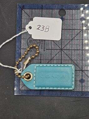 COACH Teal Leather Bag Tag with Brass Bead Chain